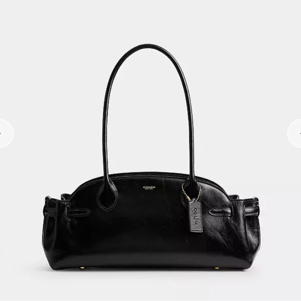 NWT Coach Empire 34 Shoulder Bag in Black Glazed Leather